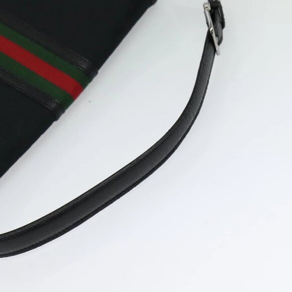 GUCCI Web Sherry Line GG Canvas Shoulder Bag Black Red Green Auth 126871 - Picture 12 of 16